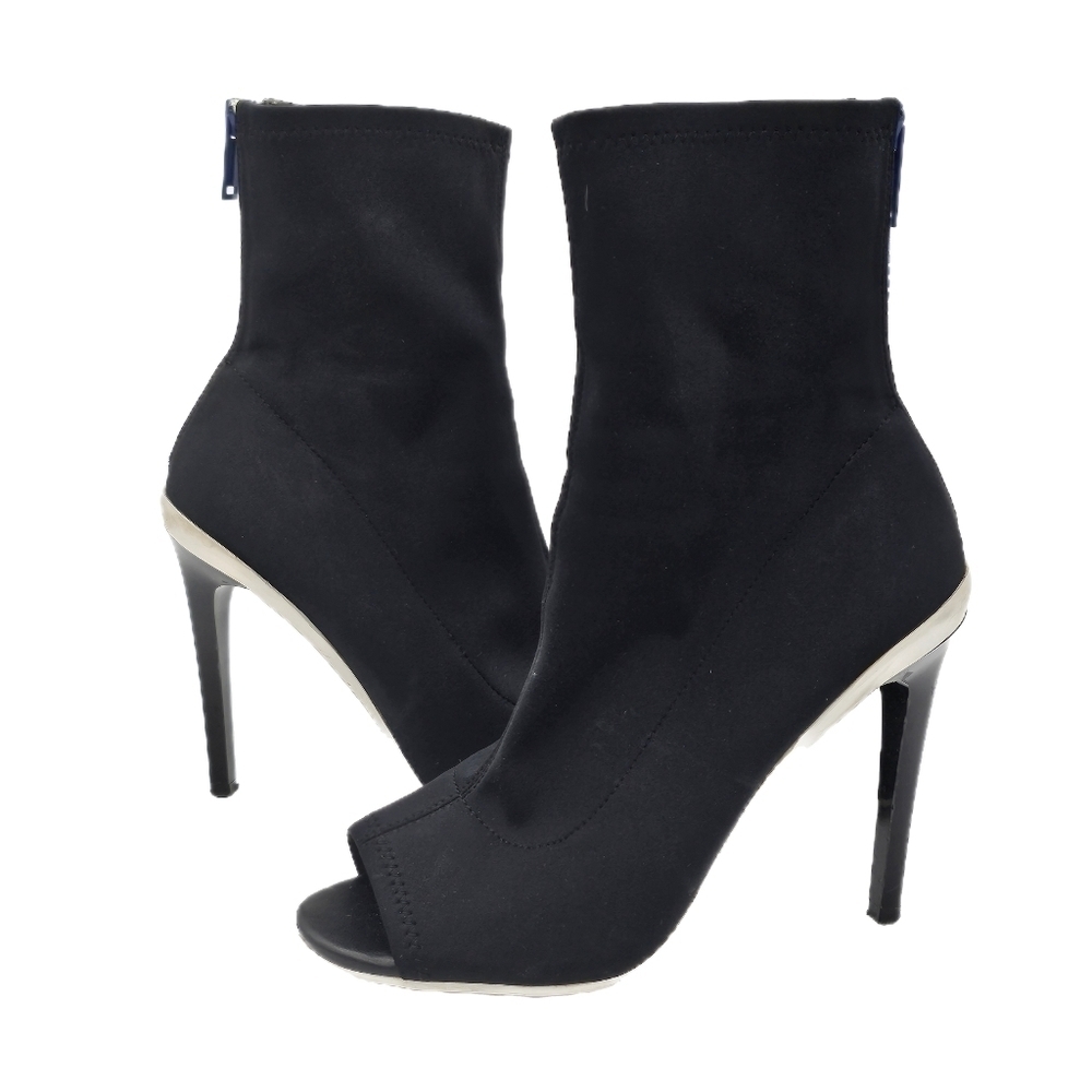 Aldo Womens Ankle Sock Bootie Open Toe High Heeled Fabric Back Zip Black Size 7